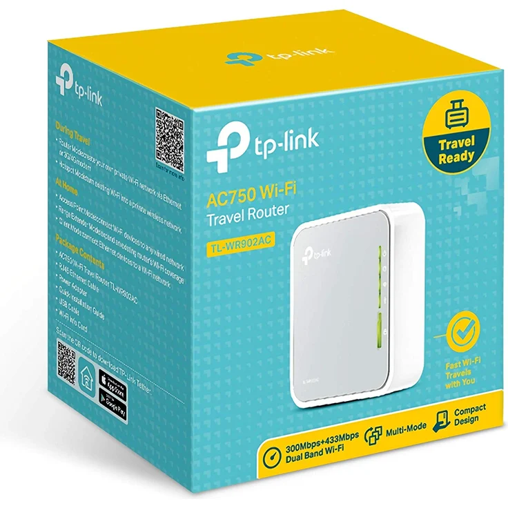 TP-Link TL-WR902AC AC750 WLAN Nano Router (433Mbit-s (5GHz) +300Mbit-s (2,4GHz) (tragbar, Accesspoint, TV Adapter, Repeater, Router, Client, Print, Media, FTP Server), weiß- grau – Bild 4