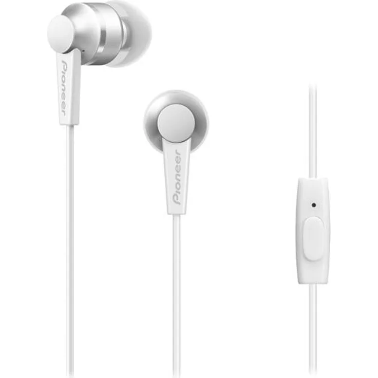 Pioneer SE-C3T(W) In-Ear Kopfhörer (Aluminiumgehäuse, Bedienelement, Mikrofon, Silikon-Ohrstöpsel, leicht-kompakt-bequem, Industrial Design, für iPhone, Android Smartphones), Alpine White