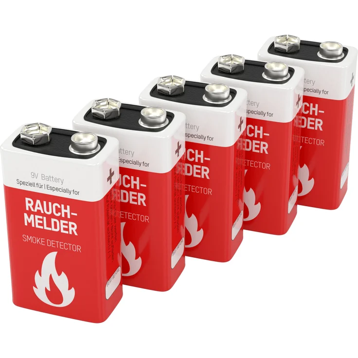 ANSMANN Lithium longlife Rauchmelder 9V Block Batterien - Premium Qualität für höhere Leistung, 9V Batterie ideal für Feuermelder, Bewegungsmelder, Alarmanlagen & Kohlenmonoxid Warnmelder (5 Stück) – Bild 1