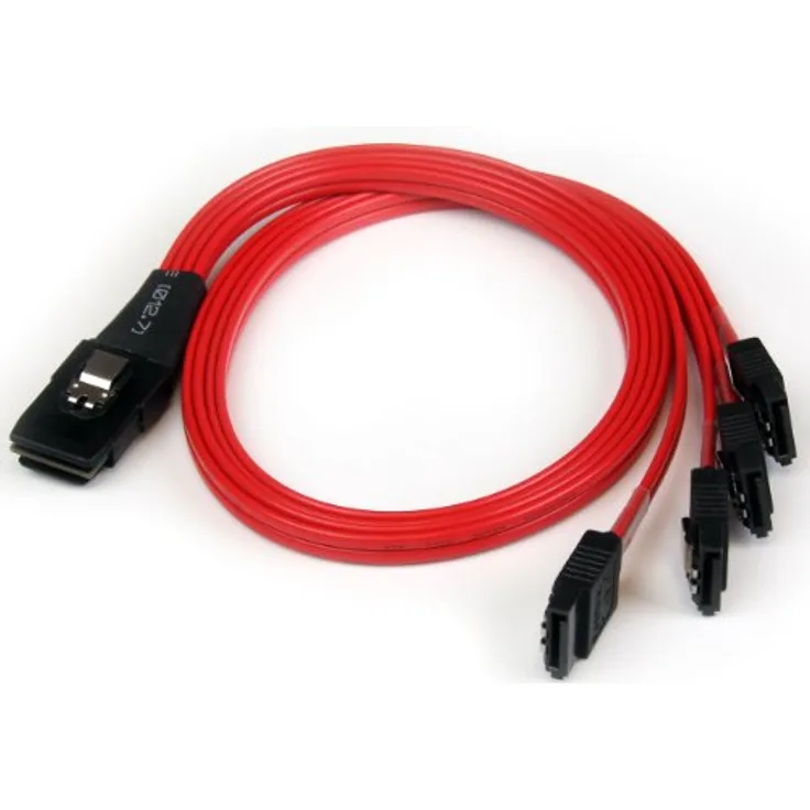 StarTech.com SFF-8087 auf 4x SATA Kabel - Internes Mini SAS auf Serial-ATA Reverse Multilane Kabel - SATA- / SAS-Kabel - Serial ATA 150/300/600 - 4-Lane - 36 PIN 4iMini MultiLane - 7-poliges SATA - 50cm - verriegelt - Rot (SAS8087S4R50)