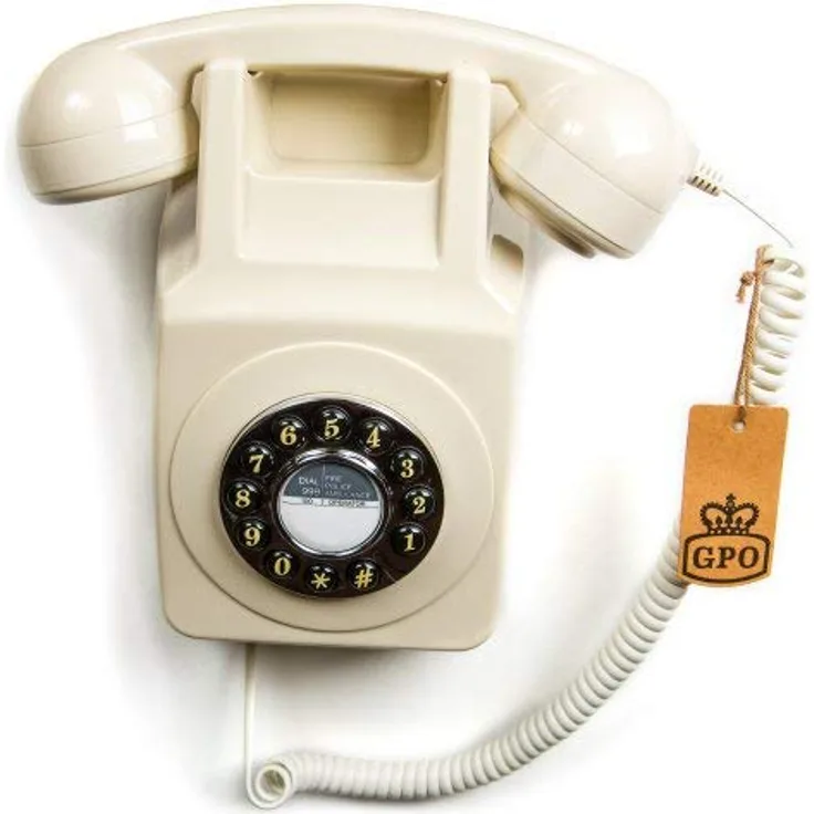 GPO 746WALL Retro Festznetztelefon mit Drucktasten zur Wandmontage mit authentischer Klingelton, Creme