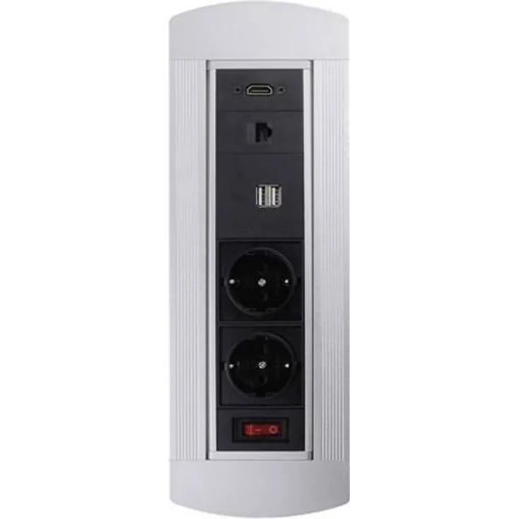 LEDmaxx 105950 Einbau-Steckdose mit HDMI, mit Schalter, mit USB, mit Cat6 Buchse IP20 Schwarz, Chrom