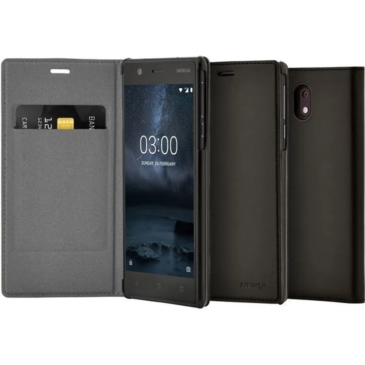 Original Nokia 1A21M1Q00VA Slim Flip Hülle CP-303 für Nokia 3 schwarz