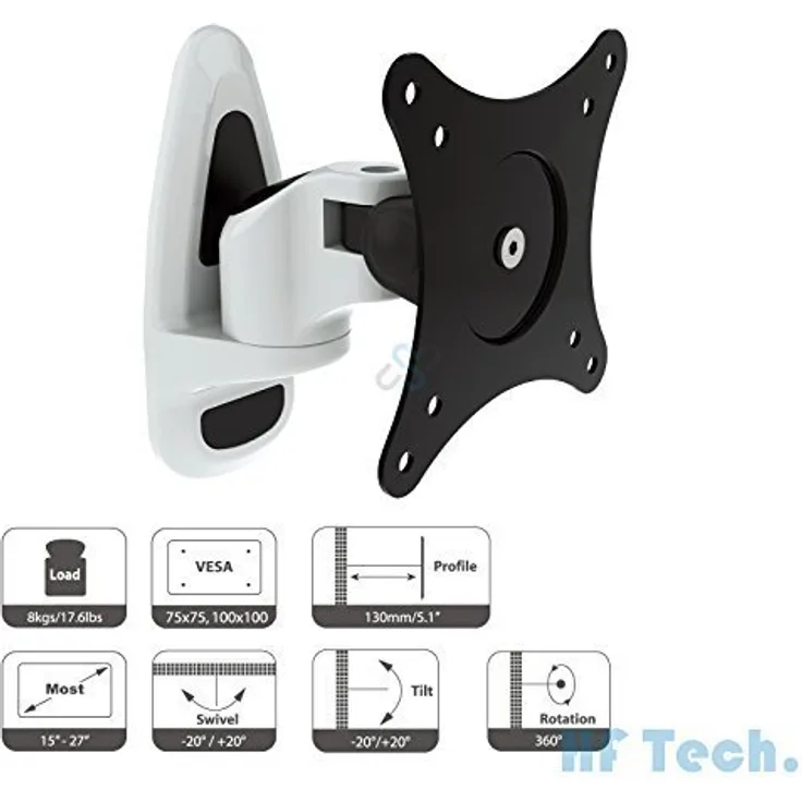 HFTEK Monitor TV Wand Halterung Halter Wandhalterung für Bildschirme von 15 bis 27 Zoll mit VESA 75 / 100 - HF17S