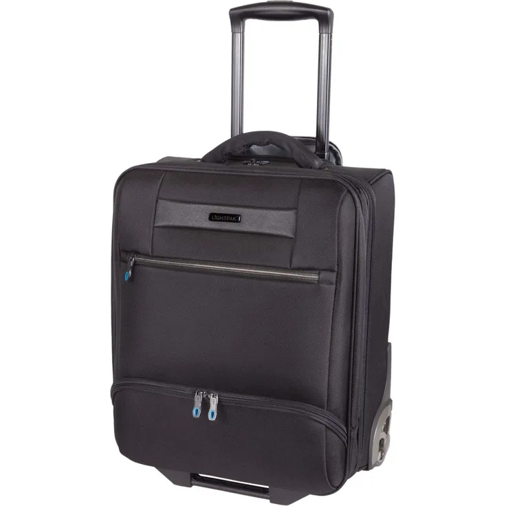Lightpak 46146 - Business Trolley LANDO, Rollkoffer mit Overnight und Laptopfach für 15 Zoll Laptop, Reisekoffer aus Nylon mit 2 Präzisions Laufrollen, Businesskoffer in schwarz, ca. 46 x 35 x 26 cm