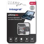 Integral Ultimapro - Memory Card 64 GB microSDHC-100 MB-s-Class 10 UHS-I U3- V30 + Adapter