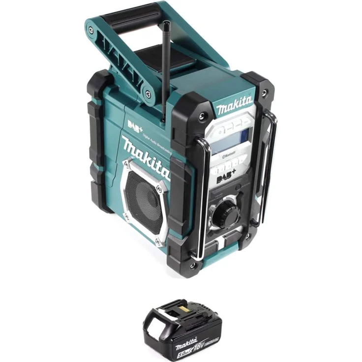 Makita DMR 112 T1 7,2 - 18V Bluetooth DAB+ + 1x 5,0Ah Akku - ohne Ladegerät Baustellenradio mit Bluetooth, geeignet für Outdoor, spritzwassergeschützt, blau – Bild 3