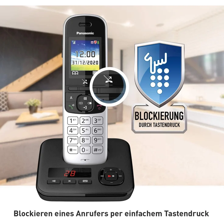 Panasonic KX-TGH722GS Schnurlostelefon Duo mit Anrufbeantworter (DECT Telefon, strahlungsarm, Farbdisplay, Anrufsperre, Freisprechen), schwarz, silber – Bild 4