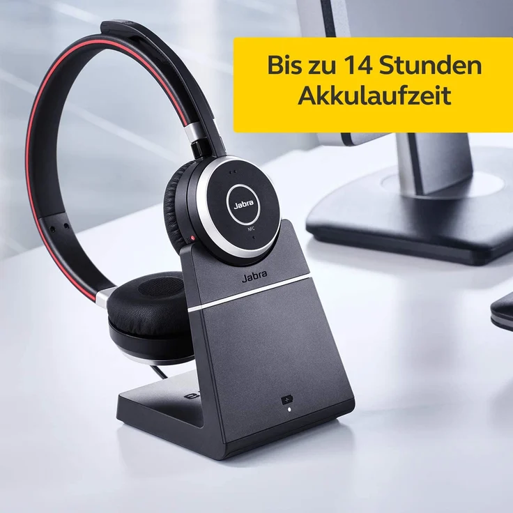 Jabra Evolve 65 Wireless Stereo On-Ear Headset, Microsoft zertifizierte Kopfhörer mit langer Akkulaufzeit, inkl. USB Bluetooth Adapter, VoIP-Headset, binaural, schwarz (6599-823-309) – Bild 4