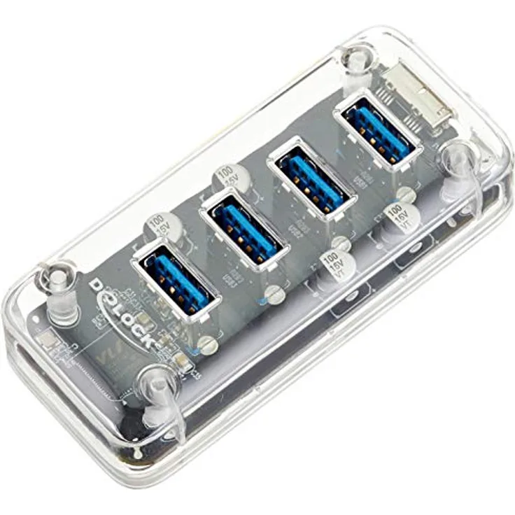 Delock Externer USB 3.0 Hub mit 4 Ports transparent