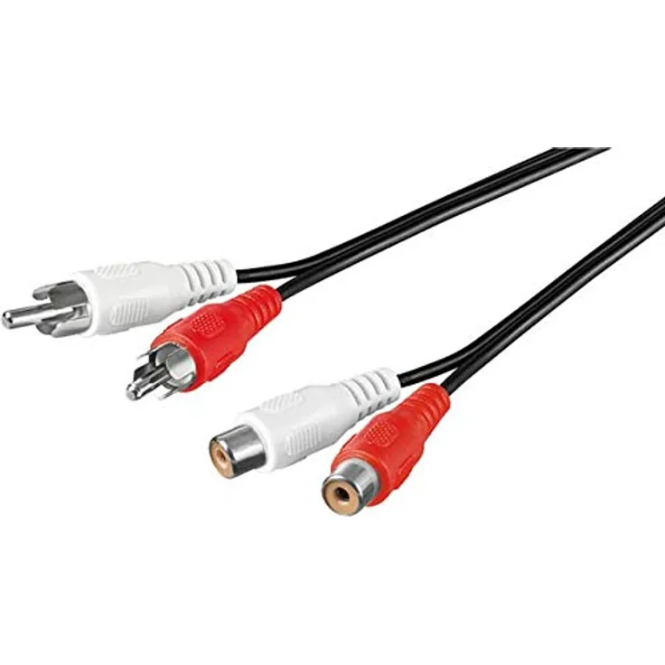 PremiumCord Cinch Kabel 2m, 2x Cinch RCA Stecker auf 2x Cinch RCA Buchse, Audio Verlängerungskabel, Stereo Audio, Für TV, Handys, MP3, HiFi, Farbe schwarz