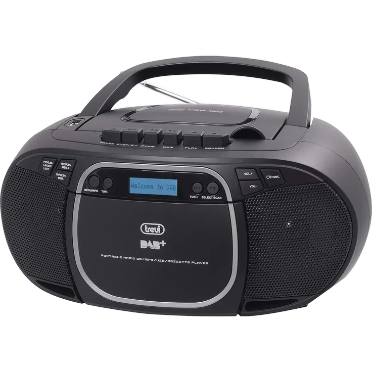 Trevi CMP 576 DAB Stereo tragbar mit Digitalempfänger DAB / DAB+ / FM mit RDS, Mp3, CD, USB, AUX-IN, Dot Matrix-Display, Speicherstationen
