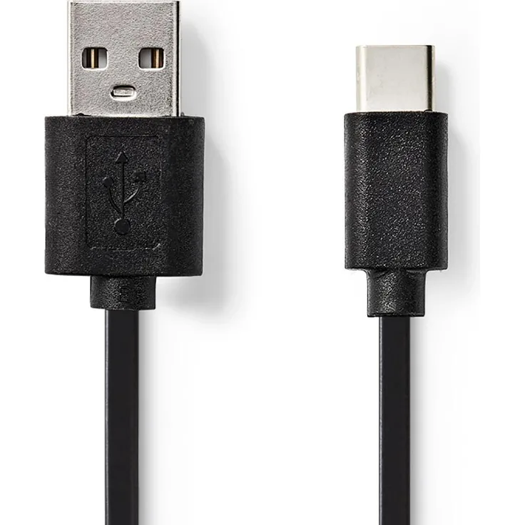 Nedis USB-Kabel, USB, Apple Lightning, USB-A Stecker, Vernickelt, 2.00 m, flach, PVC, Schwarz