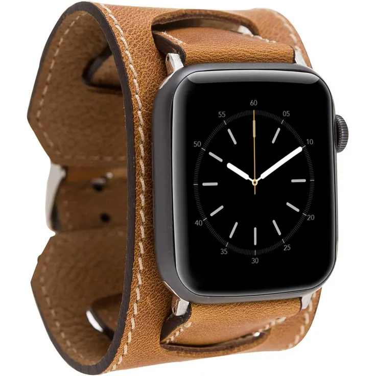 Burkley Apple Watch Leder Armband CUFF in Antik Camel Vintage Ersatz Uhren-Armband in 42-44mm