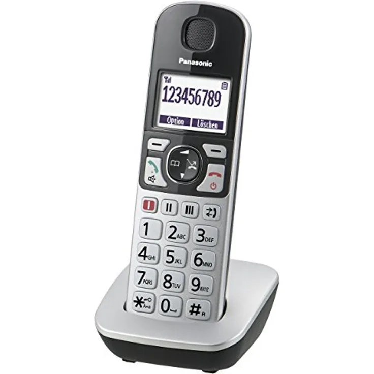 Panasonic KX-TGE510GS Seniorentelefon mit Notruf, Großtastentelefon, schnurlos, silber-schwarz