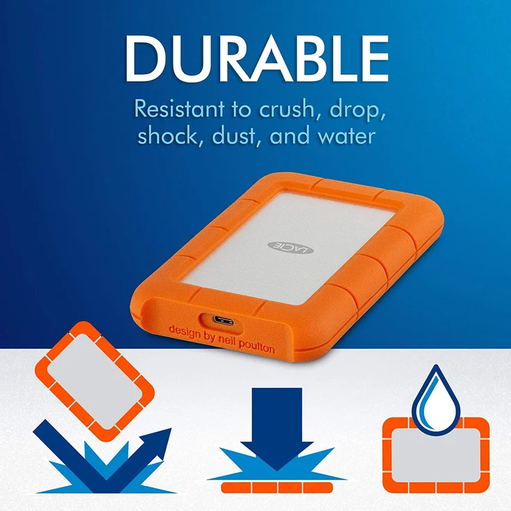 LaCie Rugged USB-C - Festplatte - 2 TB - extern (tragbar) - USB 3.1 Gen 1 (USB-C Steckverbinder) (STFR2000800) – Bild 3