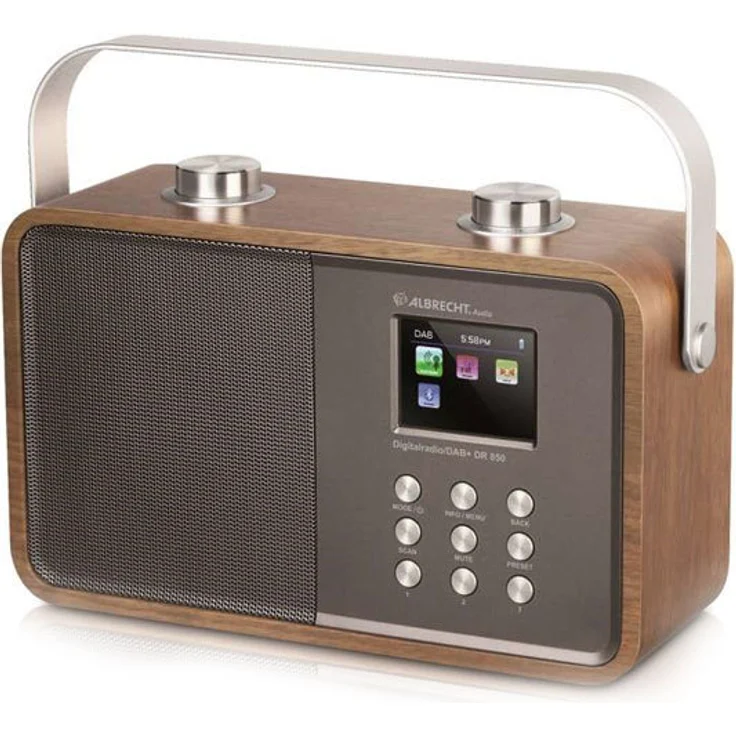 Albrecht DR850, 27385, tragbares Digitalradio für Zuhause oder unterwegs mit Akku, kombiniert DAB+ mit UKW und Bluetooth-Musikstreaming, braunes Holzgehäuse