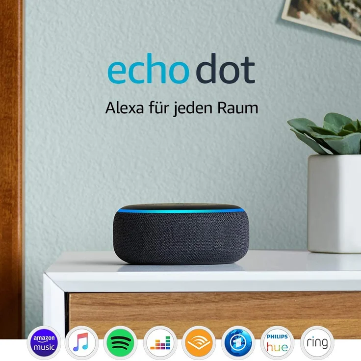 Amazon Echo Dot (3. Generation) Sprachassistent Anthrazit/Stoff US-Version mit EU-Adapter - Preisvergleich – Bild 2