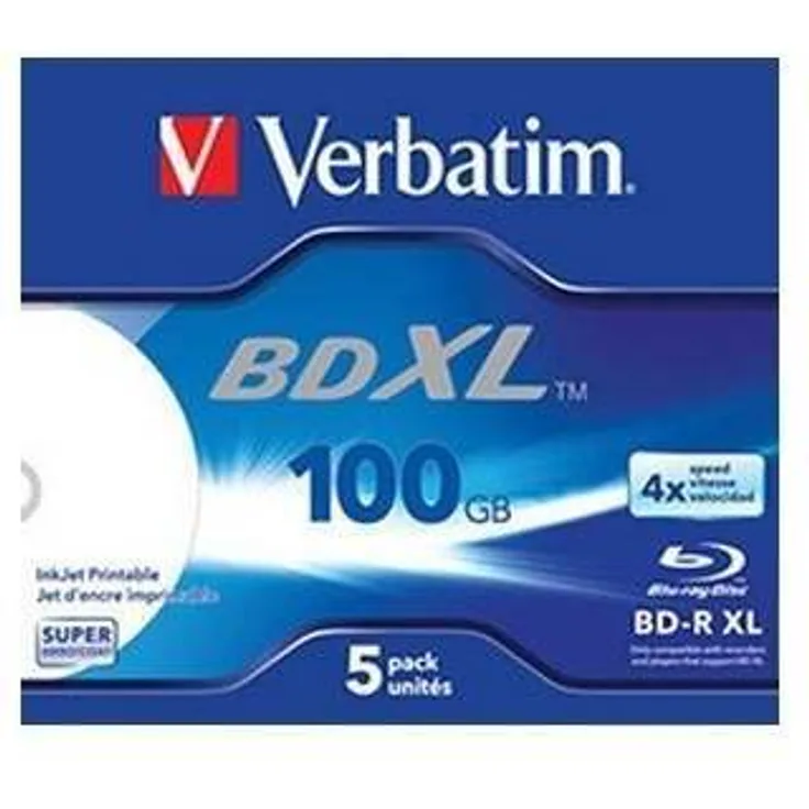 Verbatim BD-R XL 100 GB, Blu-Ray-Disk mit 4x-Schreibgeschwindigkeit - Bedruckbar - Jewel Case - 5er-Pack