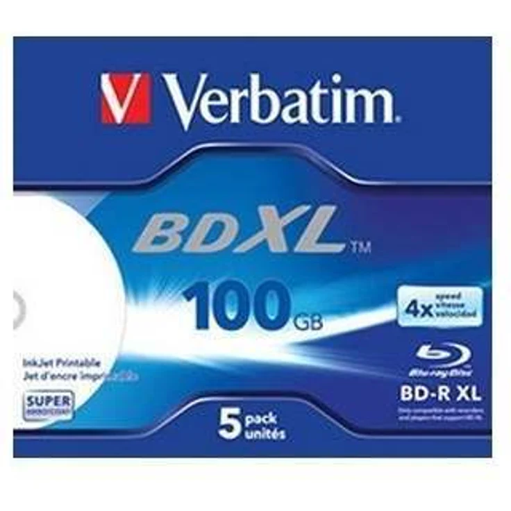 Verbatim BD-R XL 100 GB, Blu-Ray-Disk mit 4x-Schreibgeschwindigkeit - Bedruckbar - Jewel Case - 5er-Pack – Bild 1