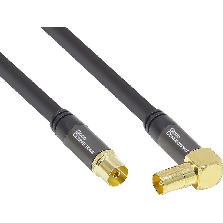 Good Connections GC-M2072 SmartFLEX TV Winkel-Antennenkabel, 1,5 m, IEC-Koax Stecker gewinkelt an Buchse, 4-fach geschirmt-120dB-75 Ohm, vergoldete Anschlüsse Schwarz