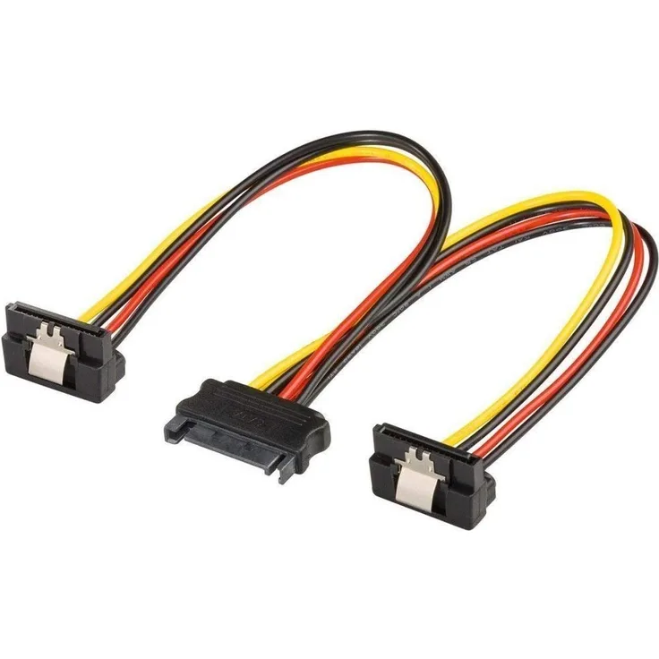 PremiumCord Power Splitter für Festplatten HDD, SATA Stecker auf 2X SATA Buchse 90° abgewinkelt