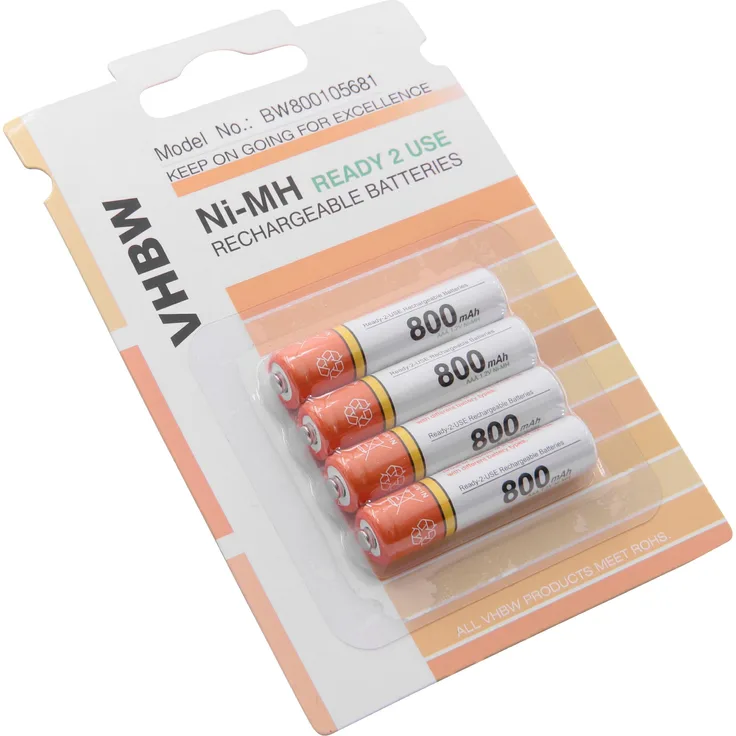 vhbw 4 x AAA, Micro, R3, HR03 Akku 800mAh passend für Panasonic KX-TG8563, KX-TG8611, KX-TG8621