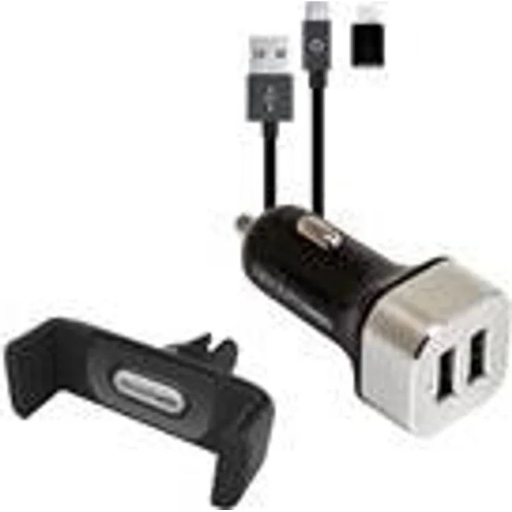 Realpower Mobile Car Set - Auto-Netzteil - 2.4 A - 2 Ausgabeanschlussstellen (2 x USB) - auf Kabel: Micro-USB, Lightning
