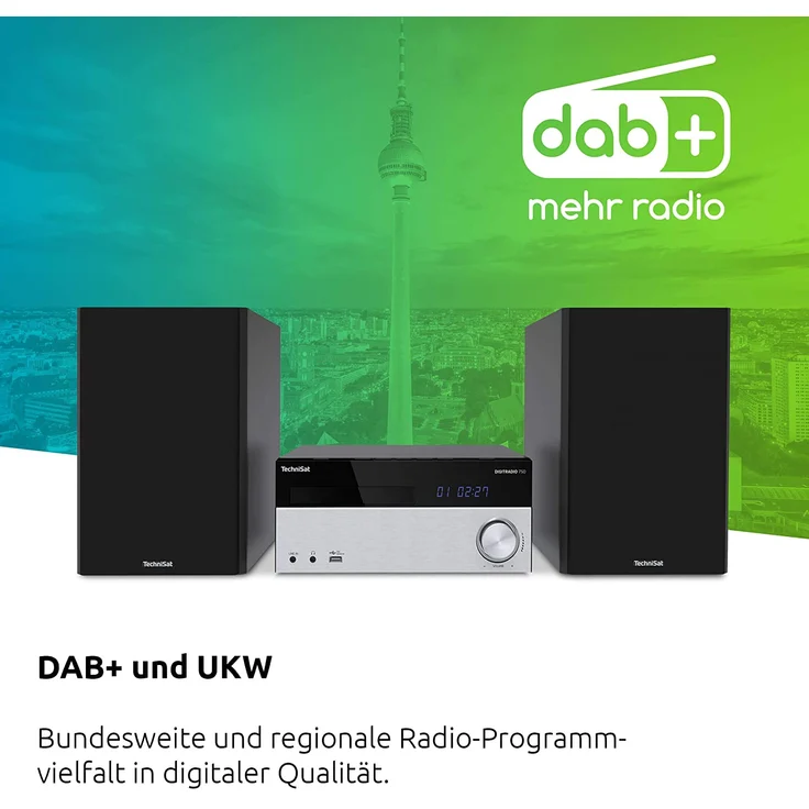 TechniSat DIGITRADIO 750 - DAB+ Mikro-HiFi System (DAB+, UKW, CD-Player, Bluetooth-Audiostreaming, 100 Watt RMS Stereo-Boxen, Kopfhöreranschluss, Fernbedienung,Kompaktanlagen) schwarz-silber – Bild 4