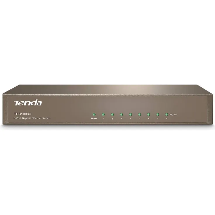 Tenda TEG1008D 8 Port Gigabit Desktop Switch im Metallgehäuse (8x 1000 MBit-s Ports, Vollduplex, Plug & Play, Layer-2, 6KV Überspannungsschutz, Auto-Negatiaton, lüfterlos)