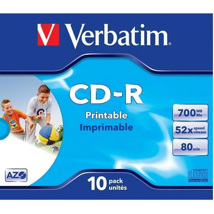 Verbatim CD-R AZO 700 MB - 52-fache Brenngeschwindigkeit - hohe Lebensdauer - Bedruckbar - 10 Stück