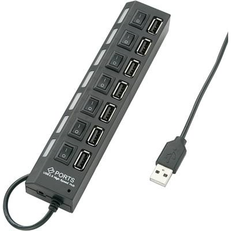 Renkforce 7 Port USB 2.0-Hub einzeln schaltbar, mit Status-LEDs Schwarz (RF-4847589)