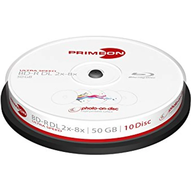 PRIMEON BD-R DL 50GB-2-8x Cakebox (10 Disc), photo-on-disc Surface, Inkjet Fullsize Printable – Bild 1