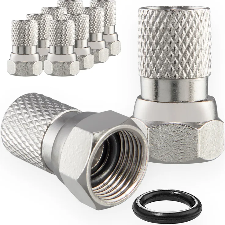 HB-Digital SET 10 x F-Stecker 7mm mit Gummidichtung vernickelt