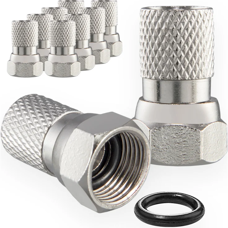 HB-Digital SET 10 x F-Stecker 7mm mit Gummidichtung vernickelt