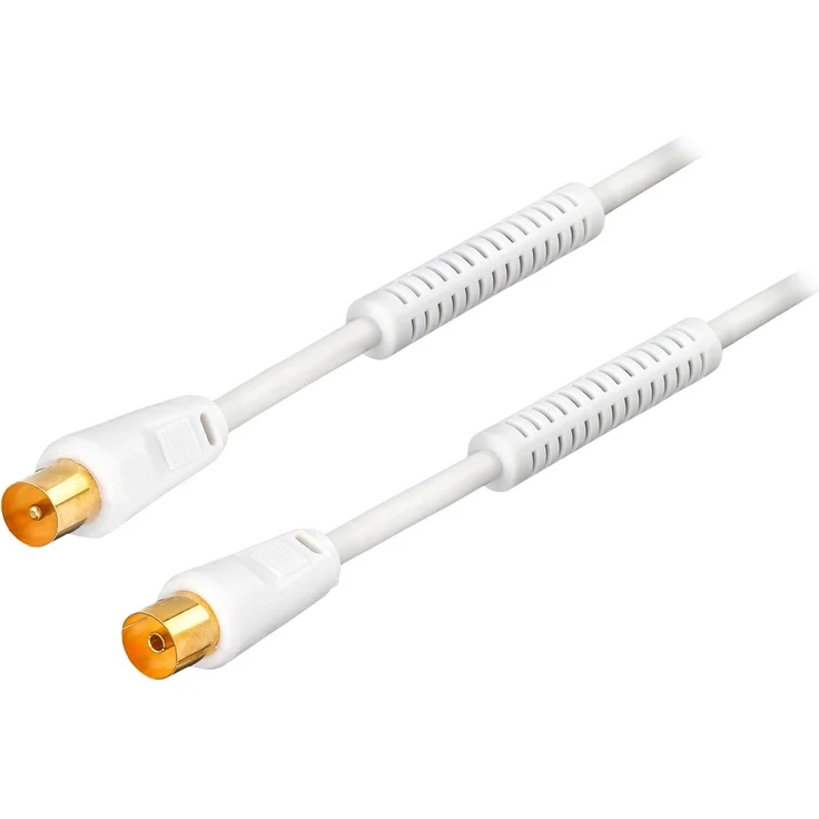 1m HB-DIGITAL HDTV Antennenkabel Anschlusskabel Koax Stecker auf Buchse vergoldet Koaxialkabel mit Mantelstromfilter mit 2x Ferritkern weiss – Bild 1