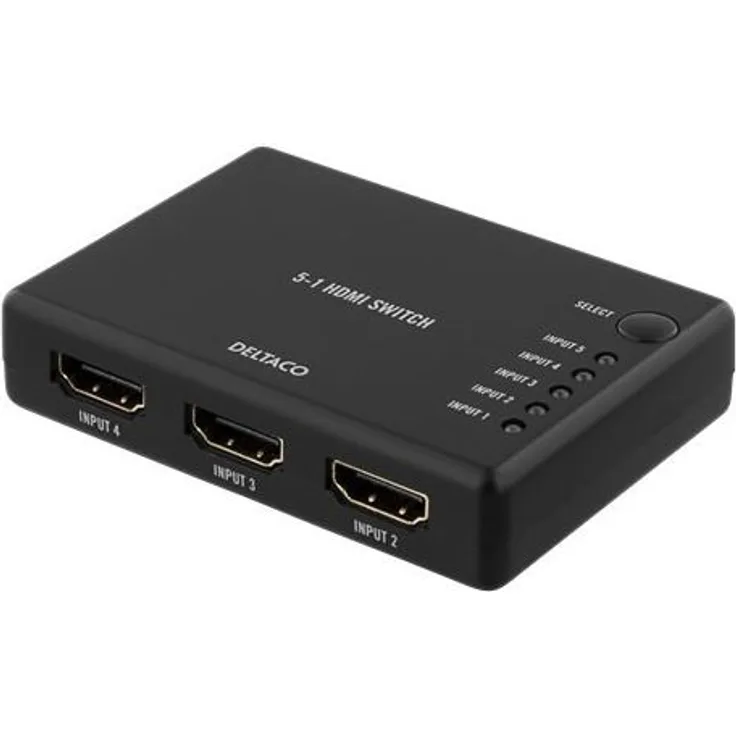 DELTACO HDMI-7043 HDMI Switch, 5 Eingänge für 1 Ausgang, 4K in 60Hz, 7.1 schwarz