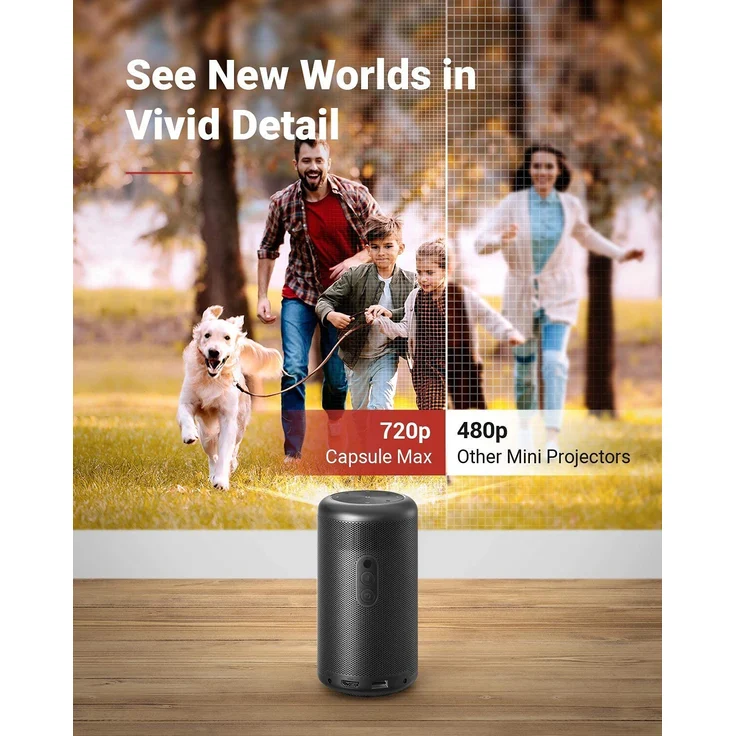 Anker Nebula Capsule Max Mini-Beamer, DLP, WXGA (1280 x 720), Kontrast 400:1, 200 ANSI-Lumen, Bildverhältnis 16:9, Bluetooth, WLAN, schwarz – Bild 2