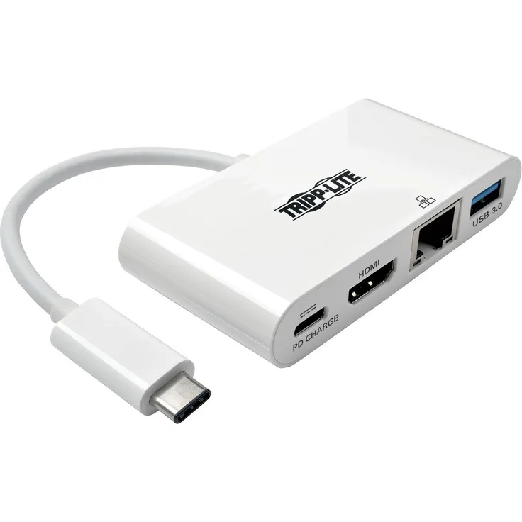 Tripp Lite U444-06N-HGU-C USB 3.1 der 1. Gen. USB-C zu HDMI-Adapter mit USB-A, USB-C PD-Aufladung und Gigabit-Ethernet, Thunderbolt 3-kompatibel, 4K bei 30 Hz