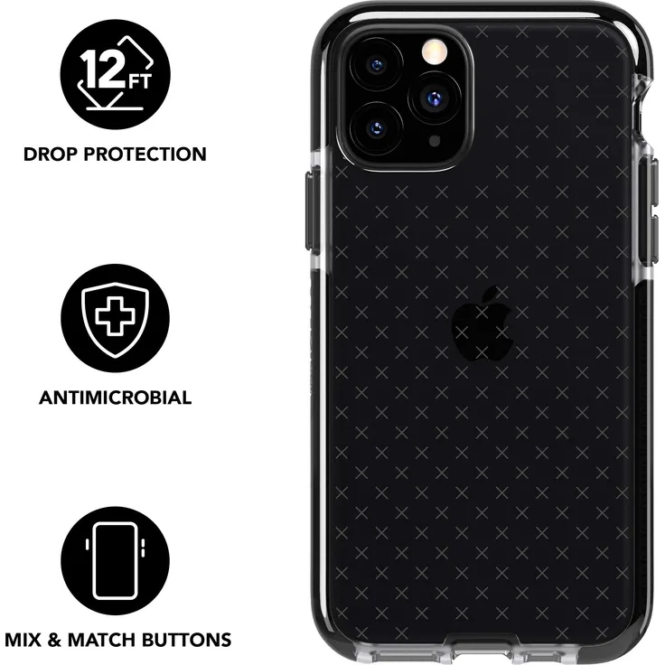 Tech21 Evo Check Schutzhülle für iPhone 11 Pro - Schützende Dünne Schale Beständig Handyhülle - Rauchig-Schwarz