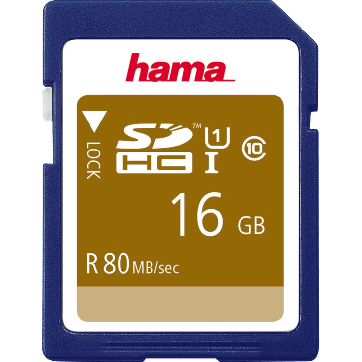 Hama Speicherkarte SDHC 16GB (SD-3.01-Standard, 80 MB-s, Class 10, Datensicherheit dank mechanischem Schreibschutz, Beschriftungsfeld)