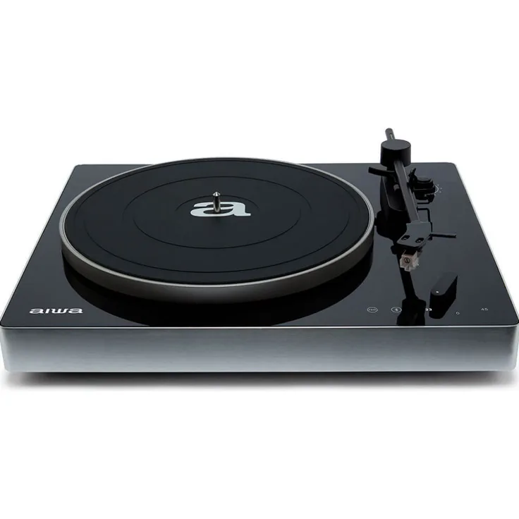 Aiwa APX-680BT Bluetooth-Plattenspieler Konvertierer 2 Geschwindigkeiten 33/45 mit integrierten Audio-Vorverstärker schwarz