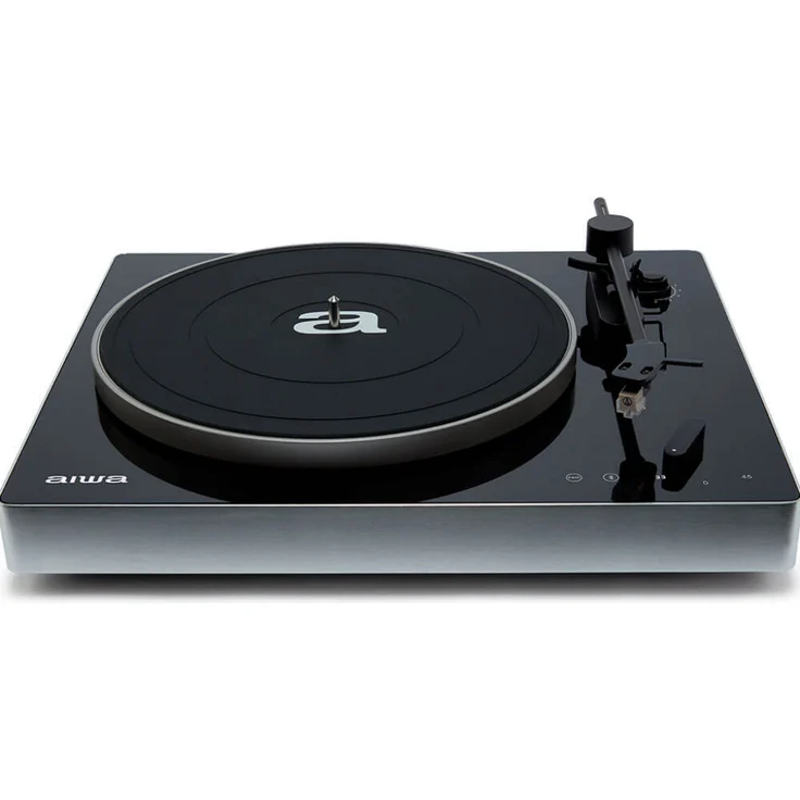Aiwa APX-680BT Bluetooth-Plattenspieler Konvertierer 2 Geschwindigkeiten 33/45 mit integrierten Audio-Vorverstärker schwarz – Bild 1