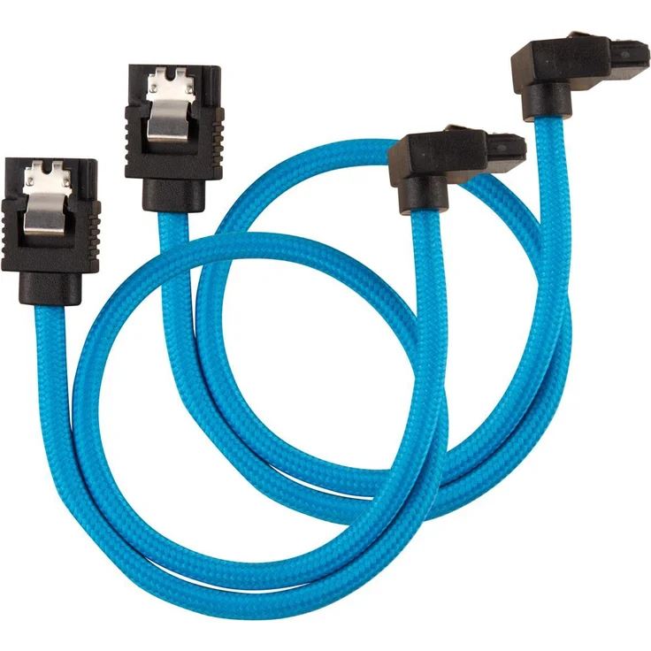 CORSAIR Premium Sleeved - SATA-Kabel - Serial ATA 150/300/600 - SATA (M) straight, latched bis SATA (M) rechtwinklig - 30cm - Blau (Packung mit 2) (CC-8900281) – Bild 1