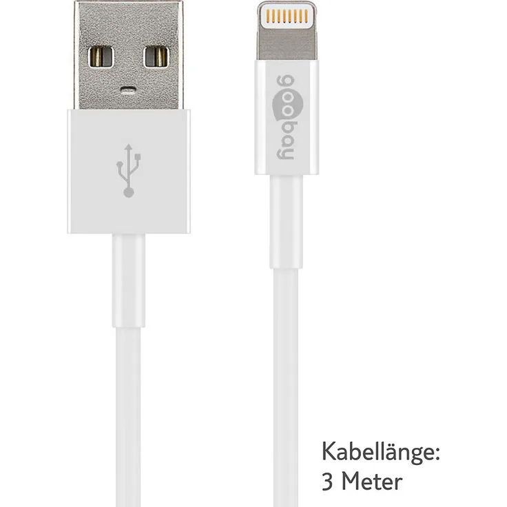 Goobay Lightning Kabel iPhone iPad Ladekabel MFi Apple zertifiziert, 3m weiß
