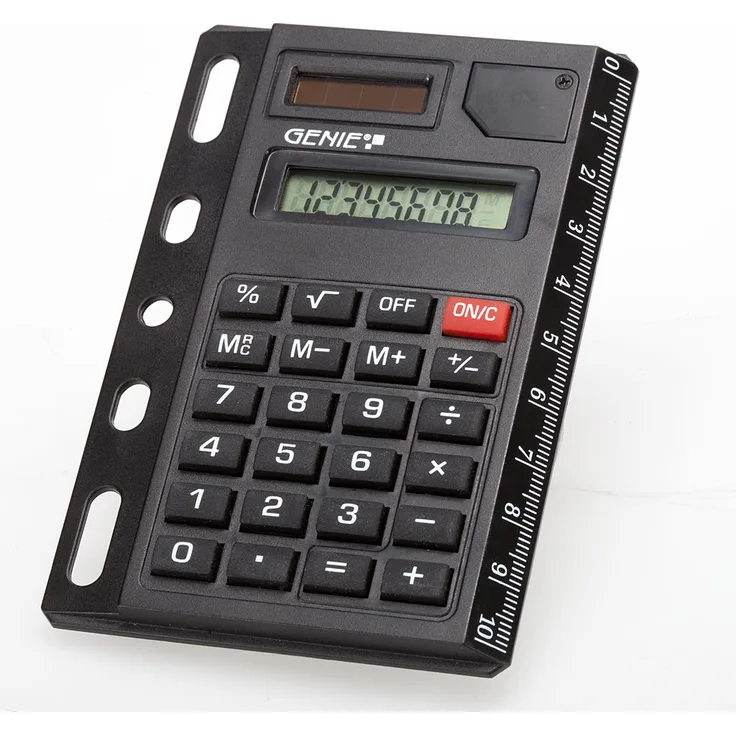 Genie 325 8-stelliger abheftbarer Taschenrechner (Dual-Power (Solar und Batterie), kompaktes Design mit Universallochung) schwarz