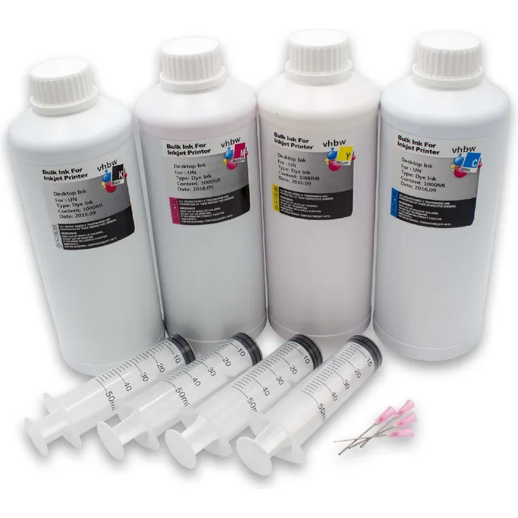 vhbw 4x Nachfülltinte Tinte Set Cyan Magenta Black Yellow 1000ml DYE passend für Canon Pixma G7050 GM4050 G5050 G6050 GM2050 G4511 G3501 G2501 G1501