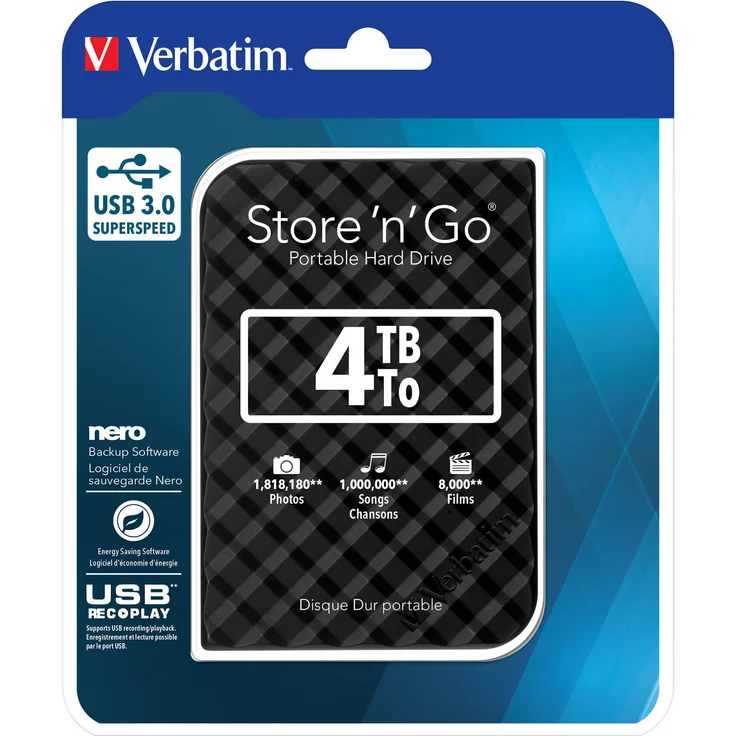 Verbatim Store 'n' Go - Festplatte - 4 TB - extern (tragbar) - USB 3.0 - 5400 rpm - Puffer: 8 MB - Schwarz (53223) – Bild 5