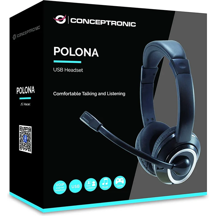 Conceptronic POLONA 01B USB Headset mit Mikrofon, ohrumschließend, kabelgebunden, VoIP-Headset, schwarz – Bild 4