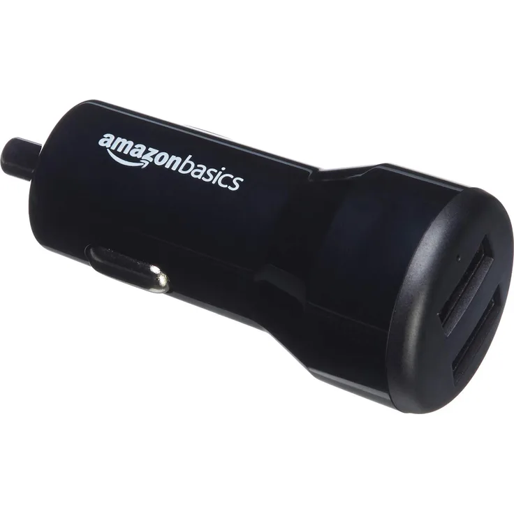 AmazonBasics - Kfz-Ladegerät für Apple- & Android-Geräte, USB-Anschluss: 2 Eingänge, 4,8 Ampere - 24 W, Schwarz